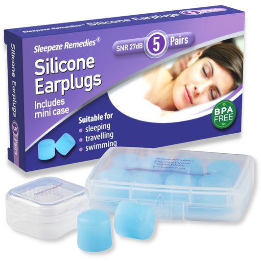 Silicone Ear Plugs Reusable 5 x Blue, Premium Waterproof Noise Cancelling Ear Plugs, Disposable Wax Earplugs for Sleeping, Ear Defenders Travel, Snoring, Swimming, Adults, Kid