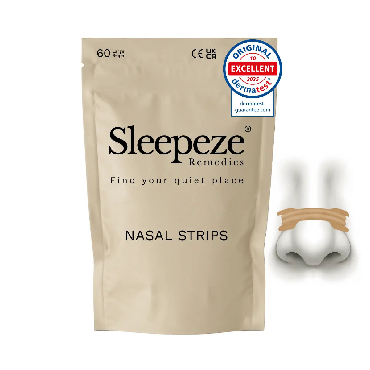 Sleepeze Remedies Large Beige Nasal Strips 60 Pack | Nasal Strips for Snoring | Nose Strips for Breathing