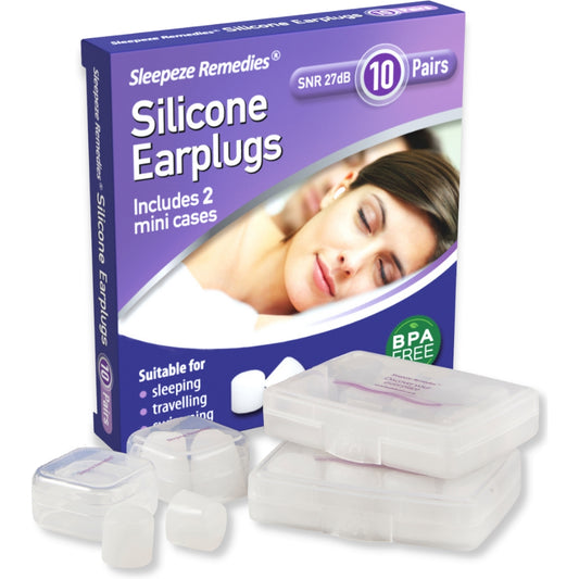 Silicone Ear Plugs Reusable 10 x Clear, Premium Waterproof Noise Cancelling Ear Plugs, Disposable Wax Earplugs for Sleeping, Ear Defenders for Travel, Snoring, Swimming, Adults, Kids