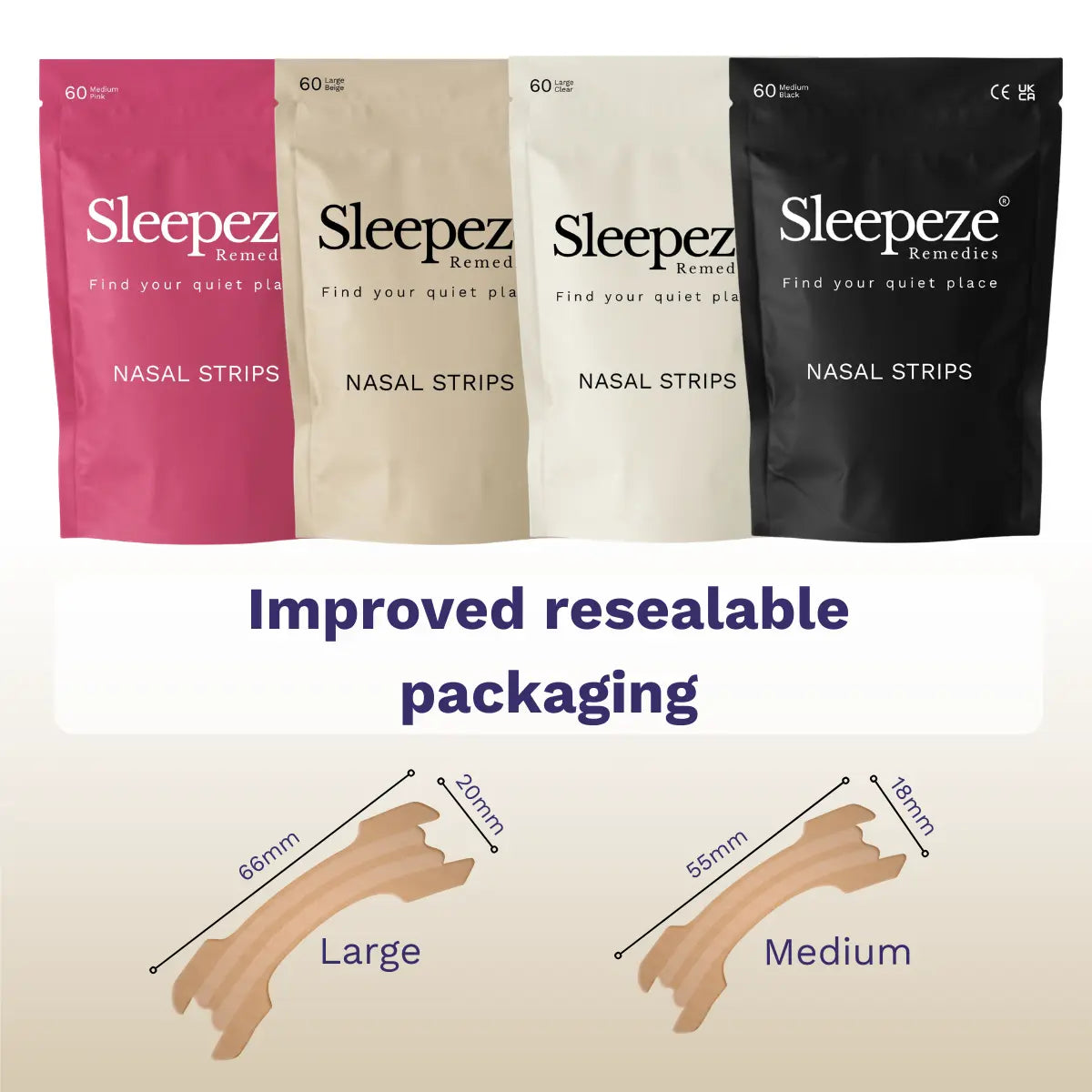 Sleepeze Remedies Large Beige Nasal Strips 60 Pack | Nasal Strips for Snoring | Nose Strips for Breathing