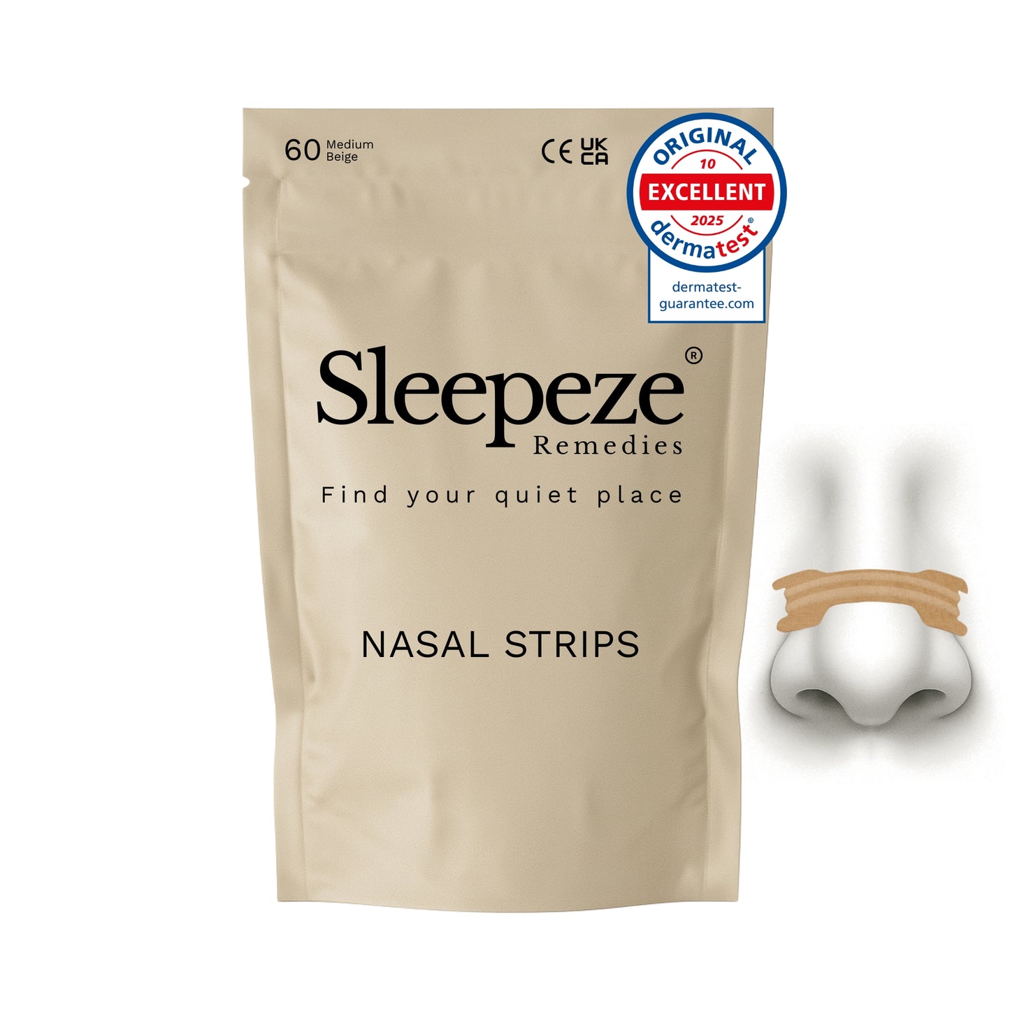 Sleepeze Remedies 60 pack medium beige nasal strips packaging.
