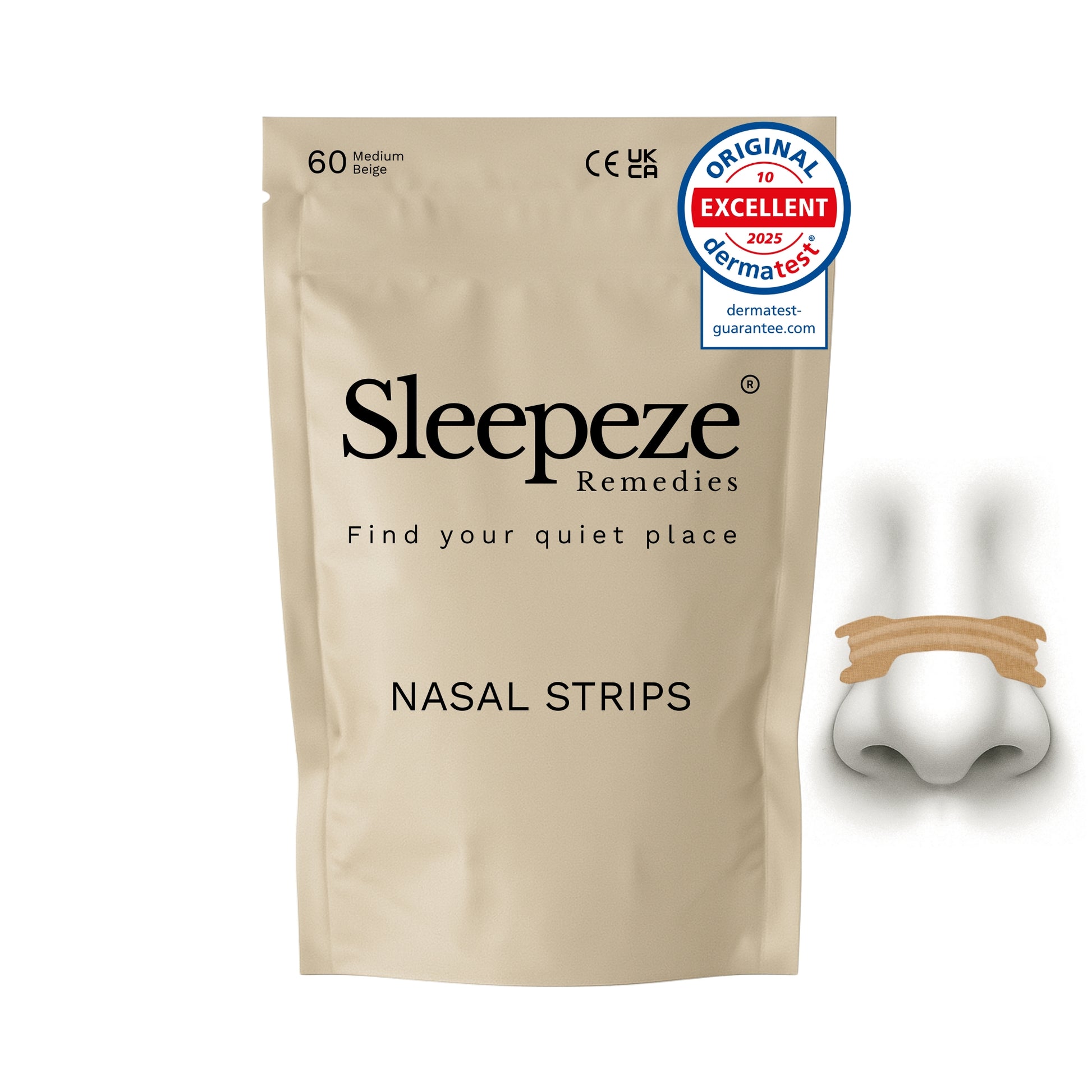 Sleepeze Remedies 60 pack medium beige nasal strips packaging.