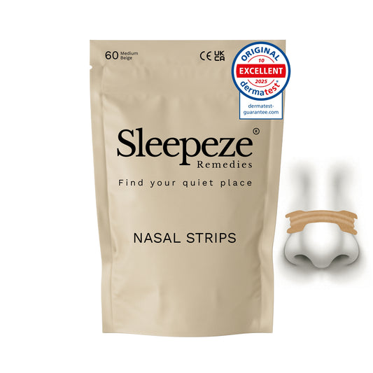 Sleepeze Remedies 60 pack medium beige nasal strips packaging.