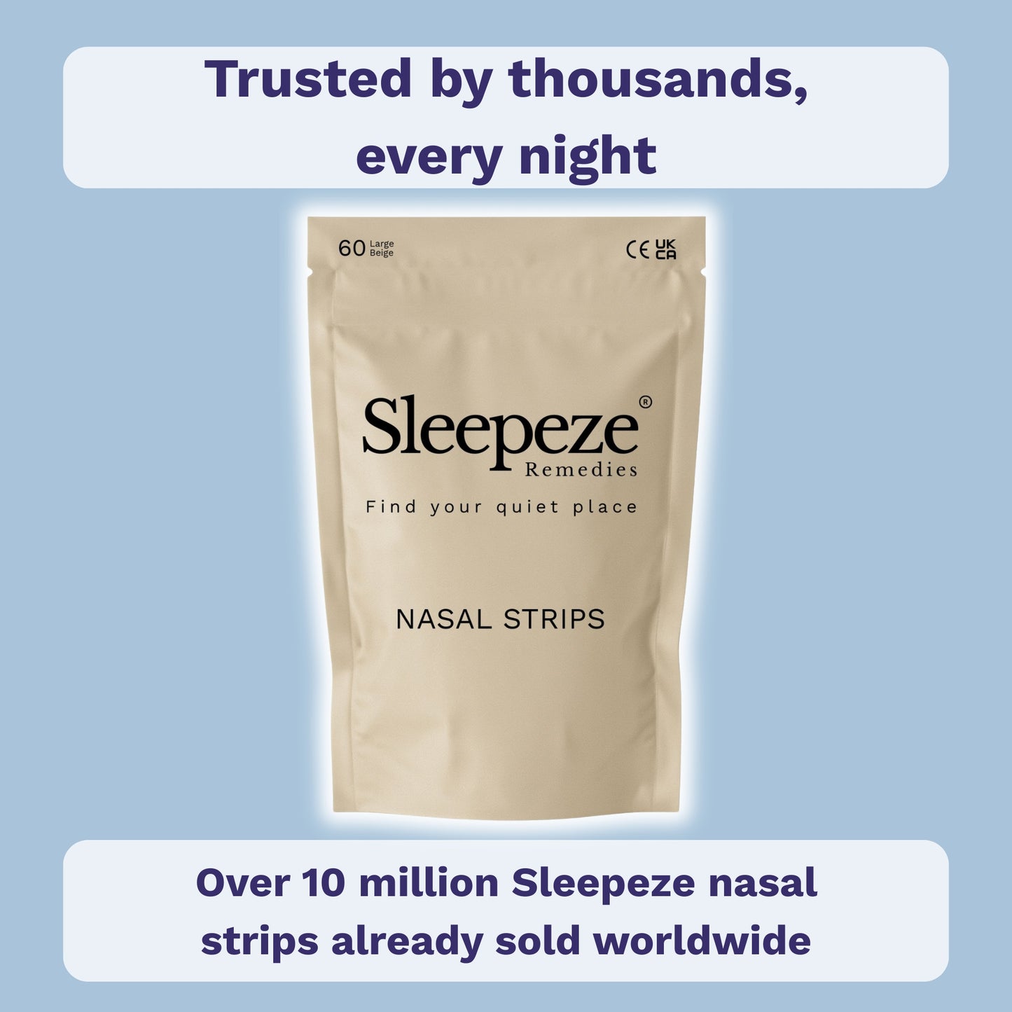Pack of Sleepeze nasal strips displayed on plain background.