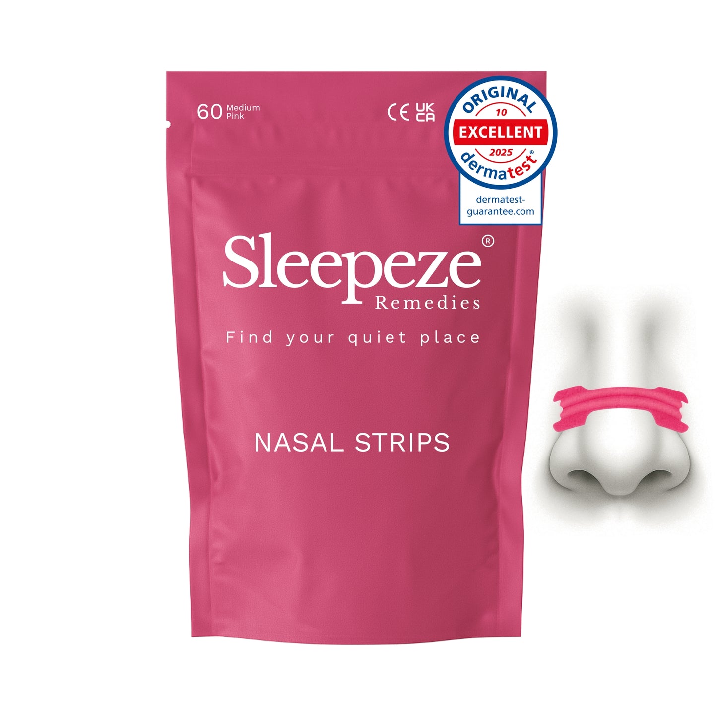 Sleepeze Remedies 60 pack medium pink nasal strips packaging.