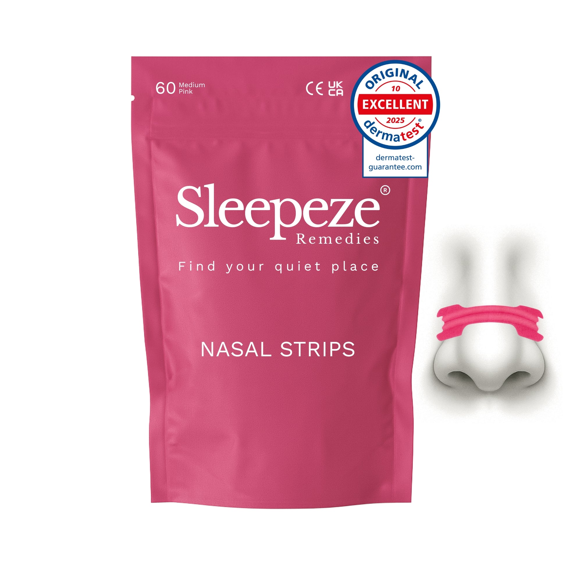 Sleepeze Remedies 60 pack medium pink nasal strips packaging.