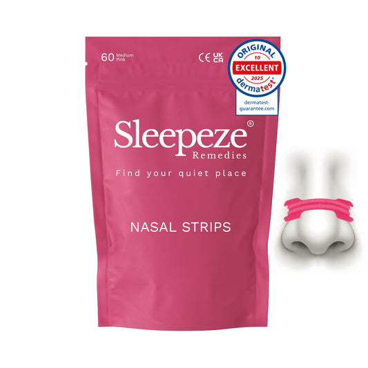 Sleepeze Remedies 60 pack medium pink nasal strips packaging.