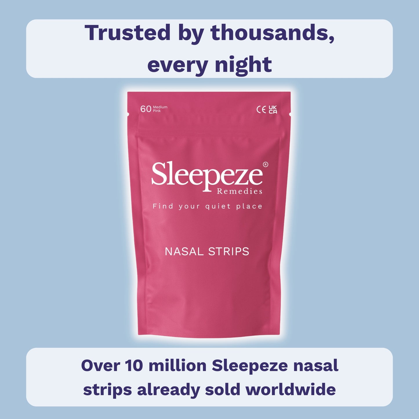 Pack of Sleepeze nasal strips displayed on plain background.