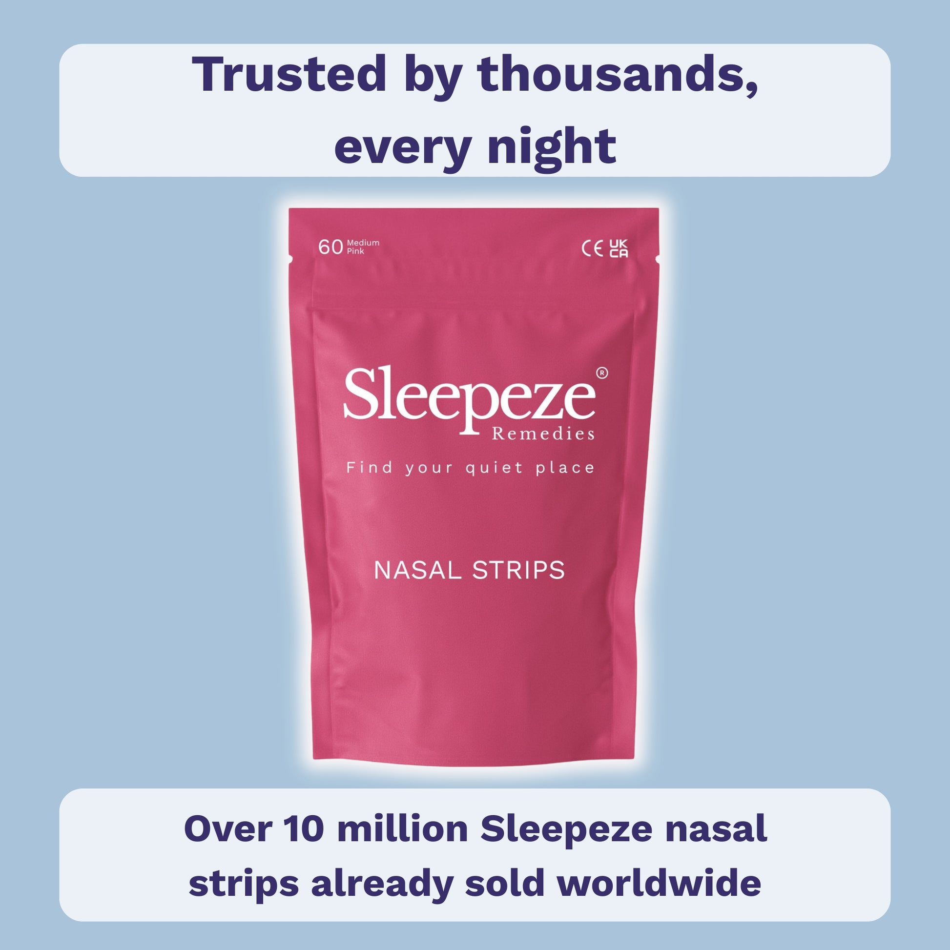 Pack of Sleepeze nasal strips displayed on plain background.