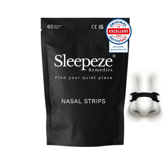 Sleepeze Remedies 60 pack medium black nasal strips packaging.