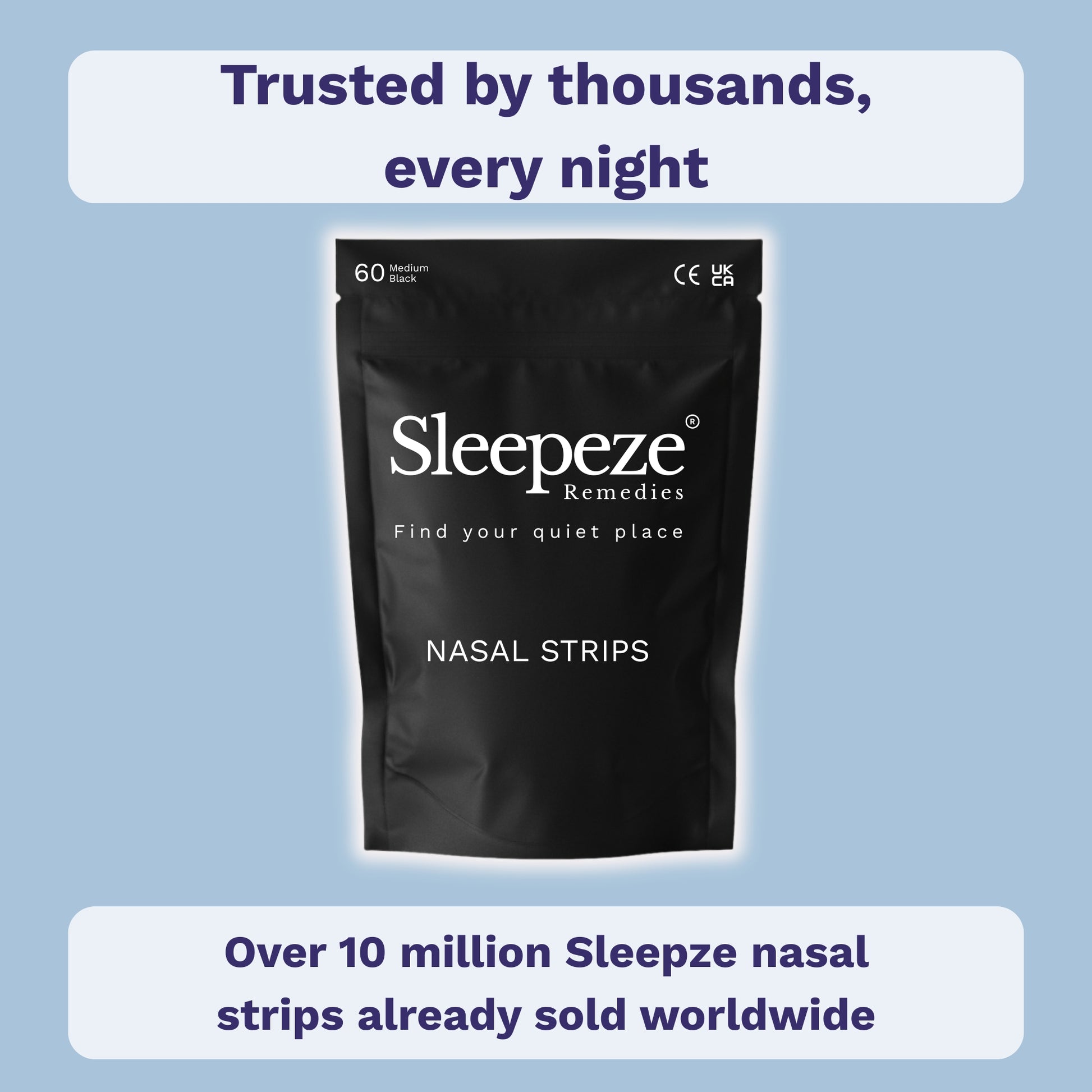Pack of Sleepeze nasal strips displayed on plain background.