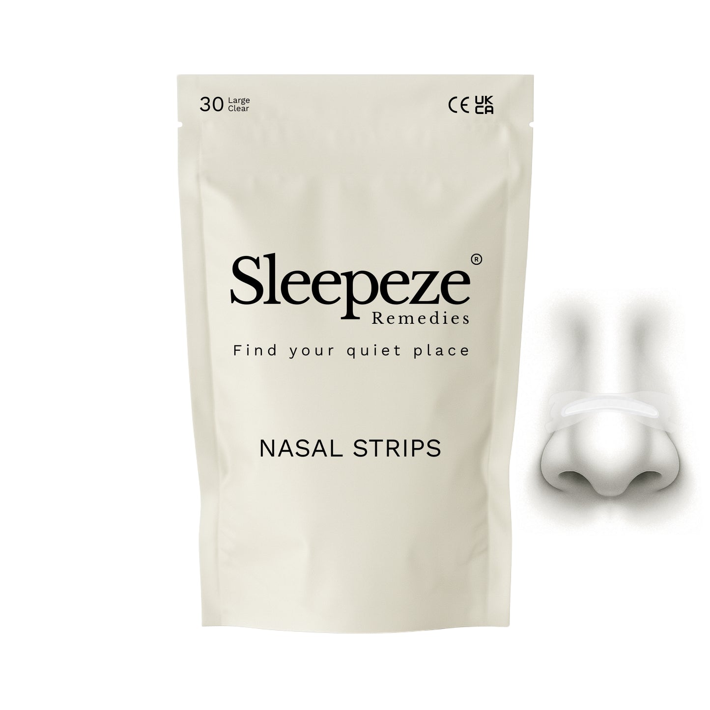 Sleepeze Remedies 30 pack clear nasal strips packaging.