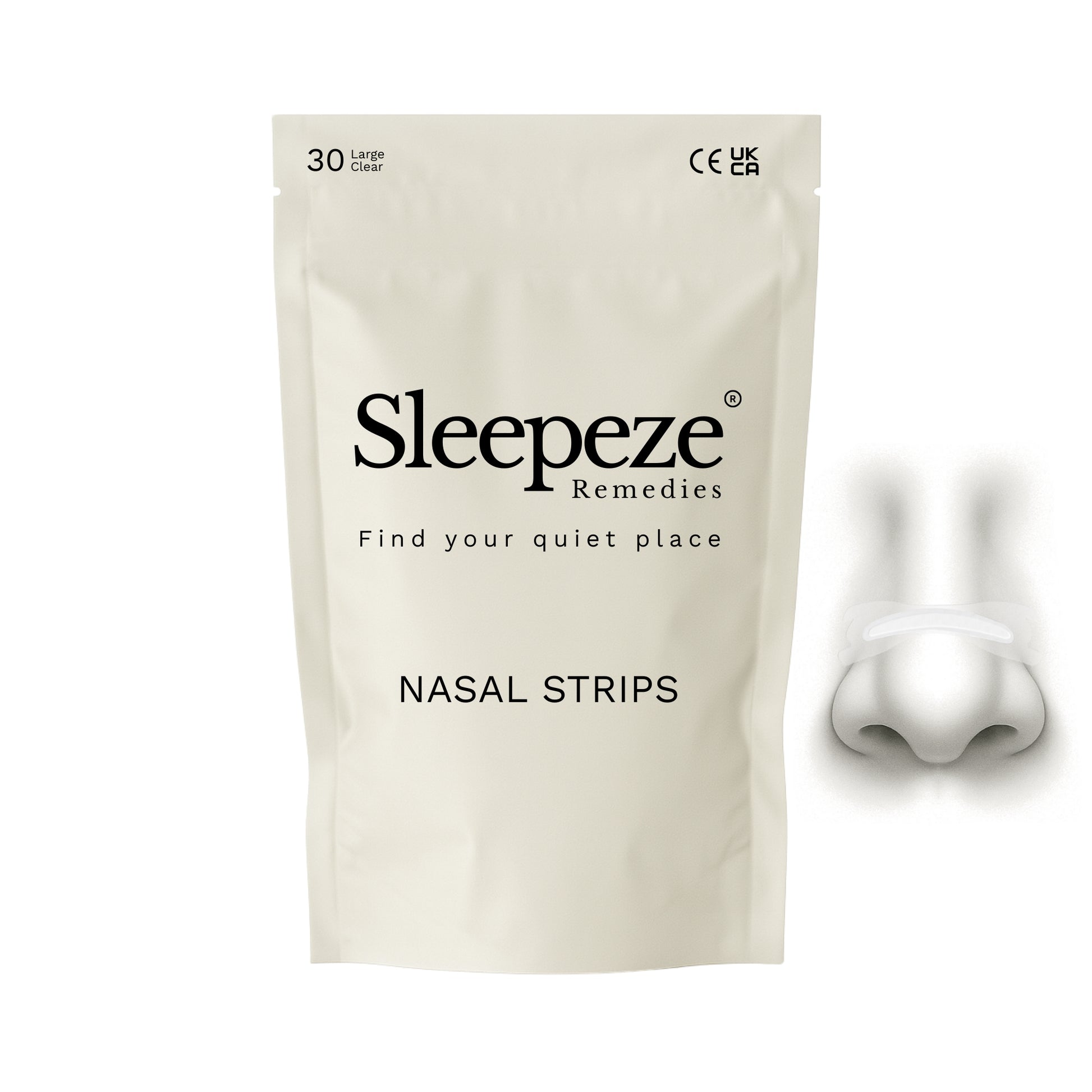 Sleepeze Remedies 30 pack clear nasal strips packaging.
