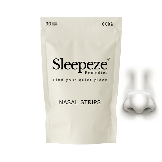 Sleepeze Remedies 30 pack clear nasal strips packaging.