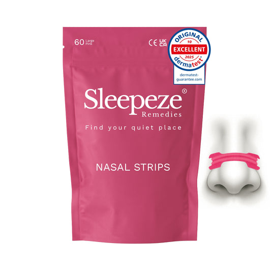 Sleepeze Remedies 60 pack large pink nasal strips packaging.