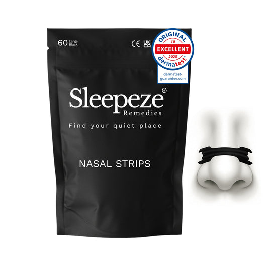 Sleepeze Remedies 60 pack large black nasal strips packaging.